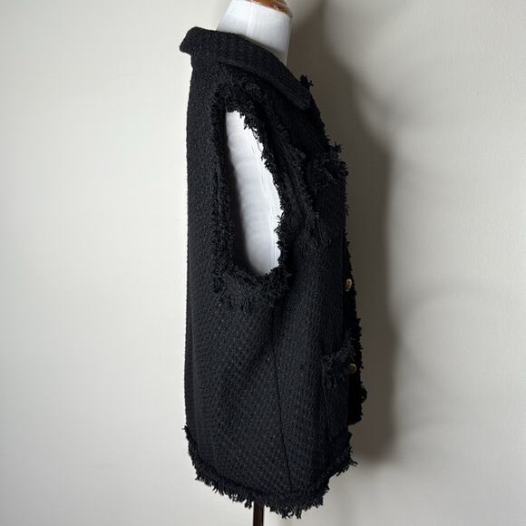 Zara Black Tweed Fringe Gold Button Vest - Picture 6 of 7